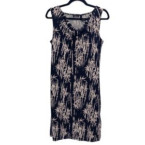 Vintage 90s Y2K Black Tan Bamboo Print Slinky Knit Sleeveless Dress Womens Small